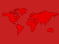 Red world map on red background