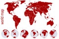 Red world map with Earth globes Royalty Free Stock Photo