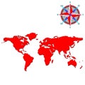 Red world map with wind rose Royalty Free Stock Photo