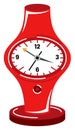 Red wristwatch design showing time with hour, minute, and second hands. Modern timepiece with button and strap. Concept Royalty Free Stock Photo