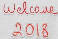 Written `Welcome 2018` on the snow Royalty Free Stock Photo