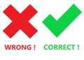 A red wrong and green correct check marks against a white backdrop