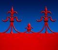 Red wrought iron fleur de lys against graduated bl Royalty Free Stock Photo