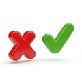 Red x and green check mark symbols showing incorrect and correct choices options Royalty Free Stock Photo