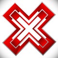 Red X letter, X shape. Red cross icon for negative, decline, err