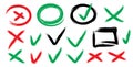 Red X Mark Brush, Green Check Mark Icon Set, Grunge X, Grunge Cross, Checkbox, Brush Drawn Vote Symbol