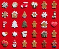 Red xmas background gingerbread cookie pattern