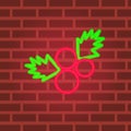 Red xmas berries neon line sign icon. Holiday, xmas, christmas vector illustration. ymbol. Red brickwall background