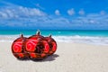 Red Xmas or christmas balls paradise beach Royalty Free Stock Photo