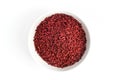 Red yeast fermented rice or kojic rice on white plate Royalty Free Stock Photo