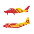 Red and Yellow Aircraft as Rescue Equipment and Emergency Vehicle for Urgent Saving of Life Vector Set