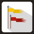 Red and yellow ancient battle flags icon