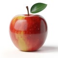 Red and yellow apple with green leaf on vactor white background 3d render fruit Royalty Free Stock Photo