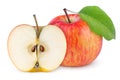 Red yellow apple with leaf and half Royalty Free Stock Photo