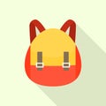 Red yellow backpack icon, flat style