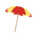 Red and yellow beach umbrella isolated on a white background, vector vacation accessory in flat style Royalty Free Stock Photo