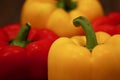 Red and yellow bell pepper top view macro background Royalty Free Stock Photo