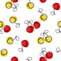Red and yellow berry cherry. Seamless pattern. Colored Endless repeating print background texture.