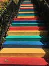 Red yellow blue and green painted multicolors steps Royalty Free Stock Photo