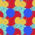 Red yellow blue paint stains seamless pattern, splashes of colored liquid Royalty Free Stock Photo