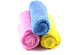 Red yellow and blue towel rolled up Royalty Free Stock Photo
