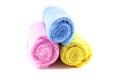 Red yellow and blue towel rolled up Royalty Free Stock Photo