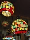 Red, yellow, blue and white, colorful and modern chandelier.