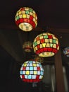 Red, yellow, blue and white, colorful and modern chandelier.