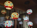 Red, yellow, blue and white, colorful and modern chandelier.