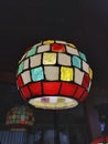 Red, yellow, blue and white, colorful and modern chandelier.