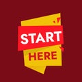 Red yellow bright banner sticker with text start here flat abstract design Royalty Free Stock Photo