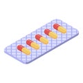 Red yellow capsule blister icon, isometric style