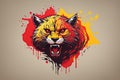 red yellow colorful logo minimalist logo illustration of lynx. ai generative Royalty Free Stock Photo