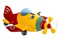 Red and yellow commercial plane flying Royalty Free Stock Photo