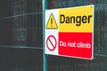 Red and yellow danger, do not climb warning sign for electricity Royalty Free Stock Photo