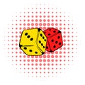 Red and yellow dice icon, comics style