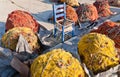 Red and yellow fishing nets Royalty Free Stock Photo