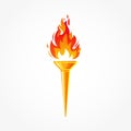 Red-yellow flames. Cartoon golden torch with a blazing fire. Fiery torch of the champion\'s victory. Flame icon. Burning fire