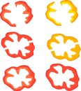 Red and yellow fresh paprika slices isolated transparent