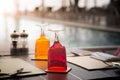 Red and Yellow Glass of water on luxury table setting Royalty Free Stock Photo