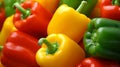 Red yellow and green bell peppers. Bell pepper or Capsicum annuum. Generative AI