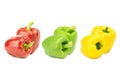 Red yellow green bell peppers vegetable isolated on a white. Royalty Free Stock Photo