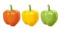 Red, yellow and green bell peppers on a white Royalty Free Stock Photo