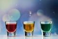 Red, yellow and Green beverages like traffic light colors Royalty Free Stock Photo