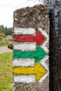 Red yellow green and blue tourists signs symbols Royalty Free Stock Photo