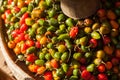 Red, yellow, and green chili peppers Royalty Free Stock Photo
