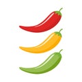 Red, yellow, green chilli peppers cartoon. Royalty Free Stock Photo