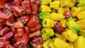 red yellow and green colored peppers for sale in market Royalty Free Stock Photo