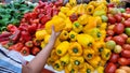 red yellow and green colored peppers for sale in market Royalty Free Stock Photo