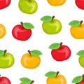 Red, yellow and green painted apples seamless pattern, colorful juicy fruits on white background. For the fabric design, bright